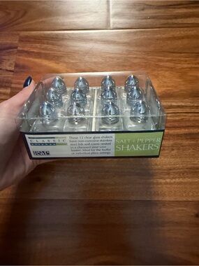 RSVP Clear Glass Salt and Pepper Shakers with Silver Lids - 12-Pack